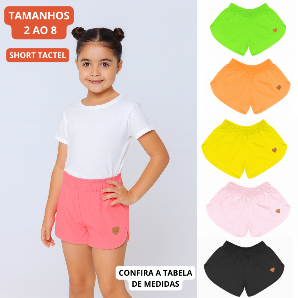 Short tactel menina infantil liso praia piscina ve