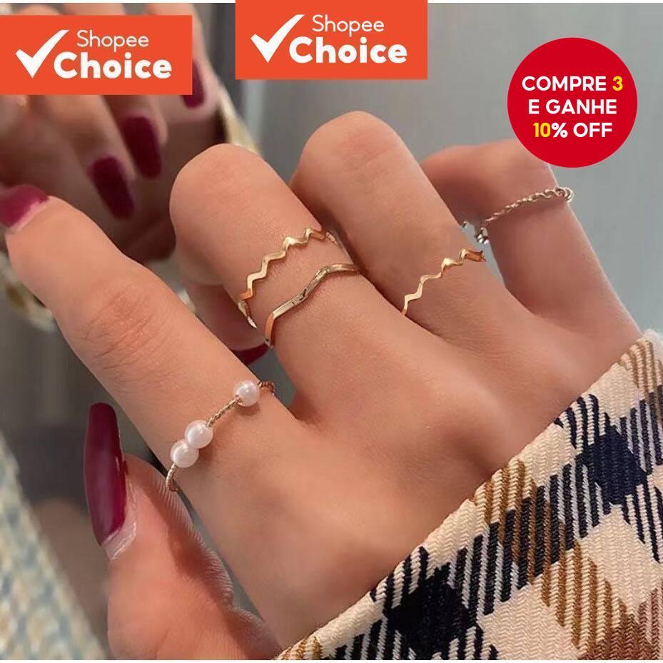 Conjunto De Anel De Prata Minimalista De 5 Peças 