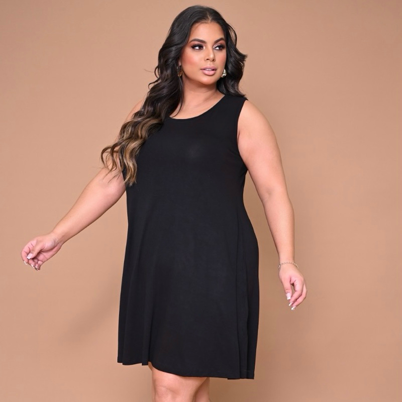 Vestido plus size sem mangas soltinho Viscolycra  