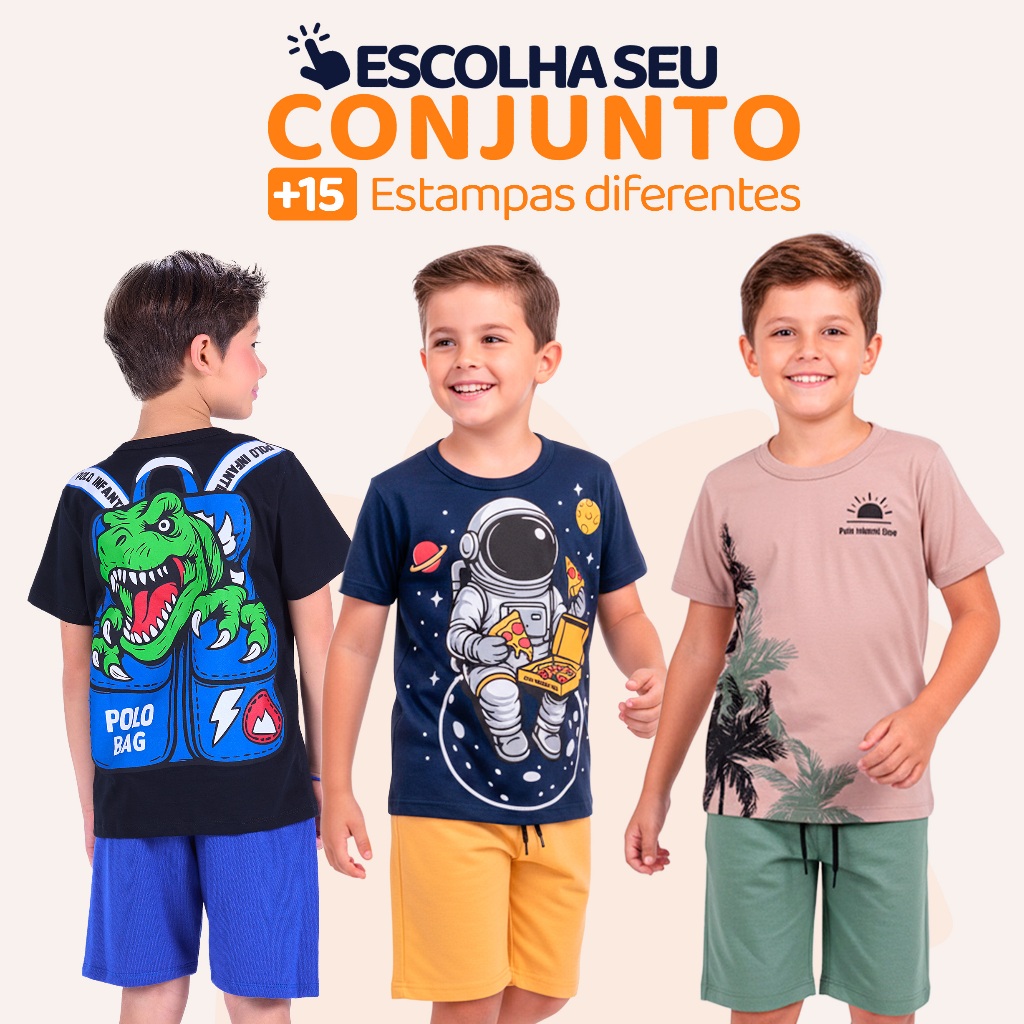 Conjunto Infantil Masculino Menino Verão Manga Cu