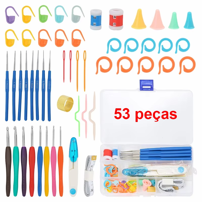 Kit 53 Croche Amigurumi Ferramenta Agulhas Acessó