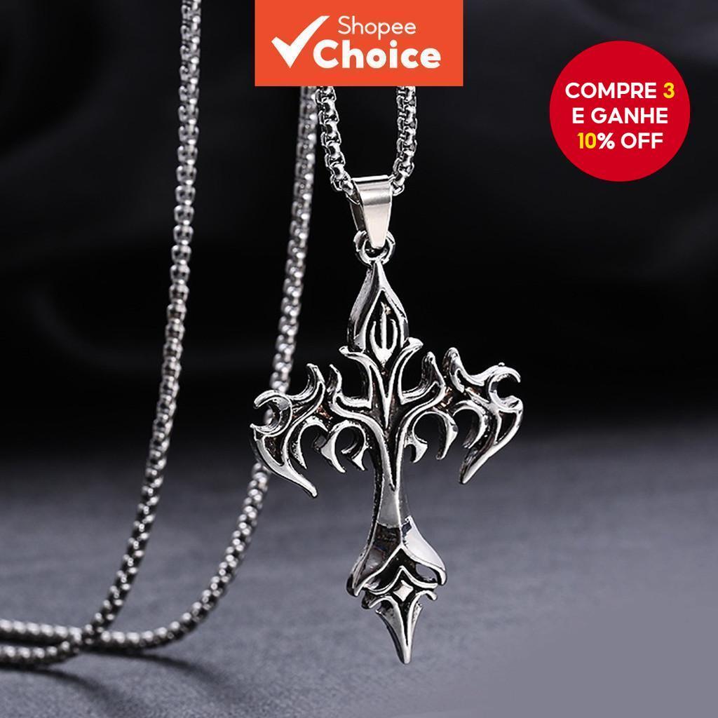 Moda Vintage Chama Cruz Pingente Colar Longa Corre