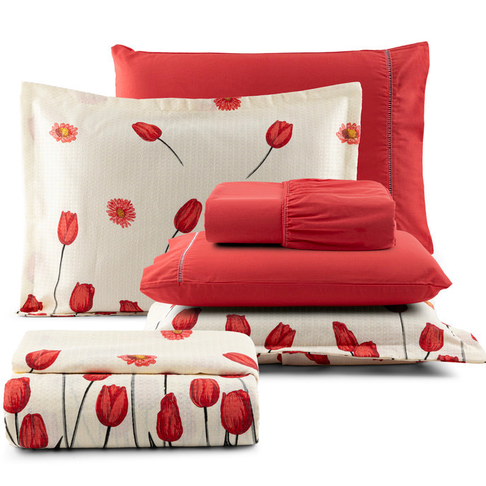 Cobre Leito Casal Queen Piquet 6 Peças Estampado 
