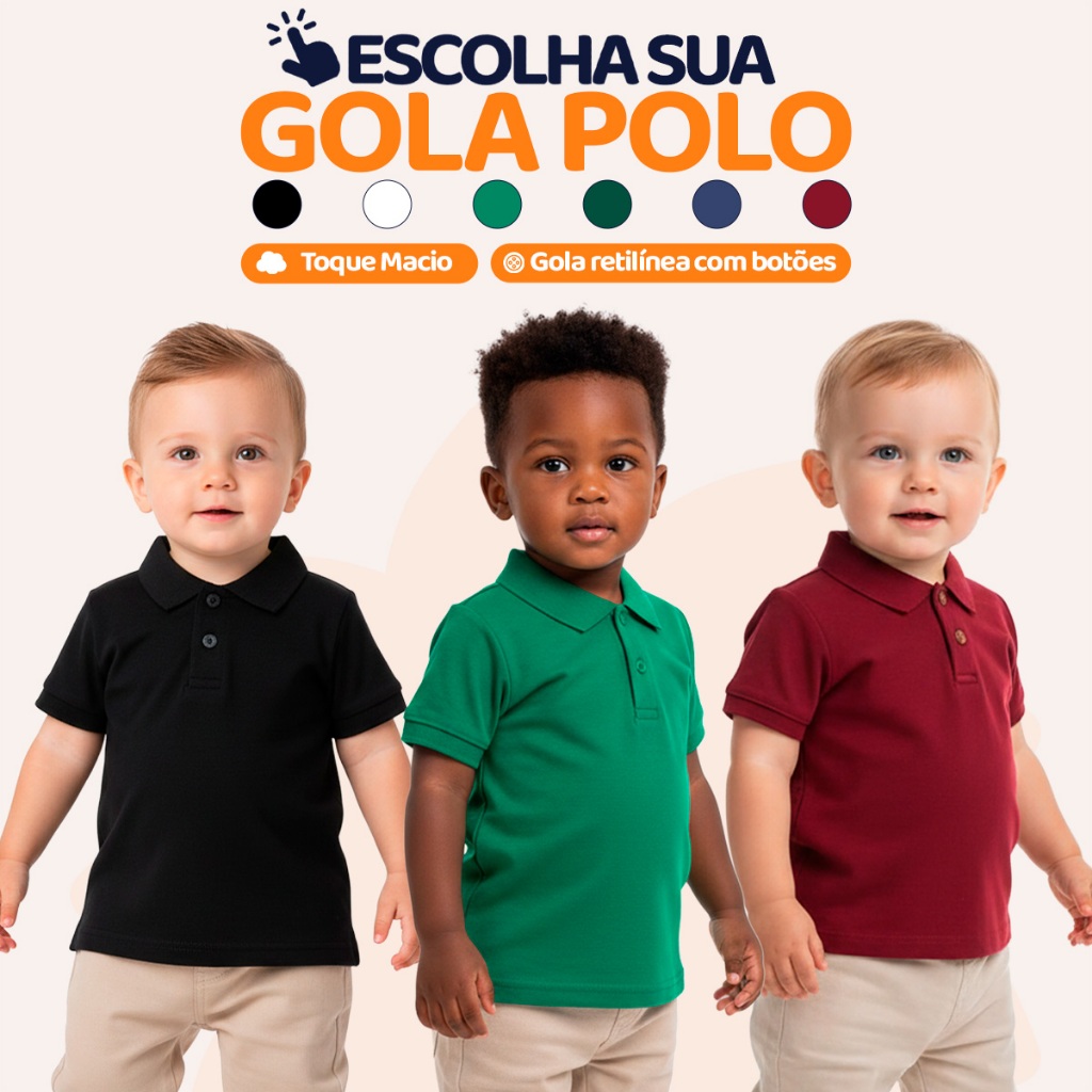 Camisa Polo Bebe Menino Infantil Estilo Casual de 