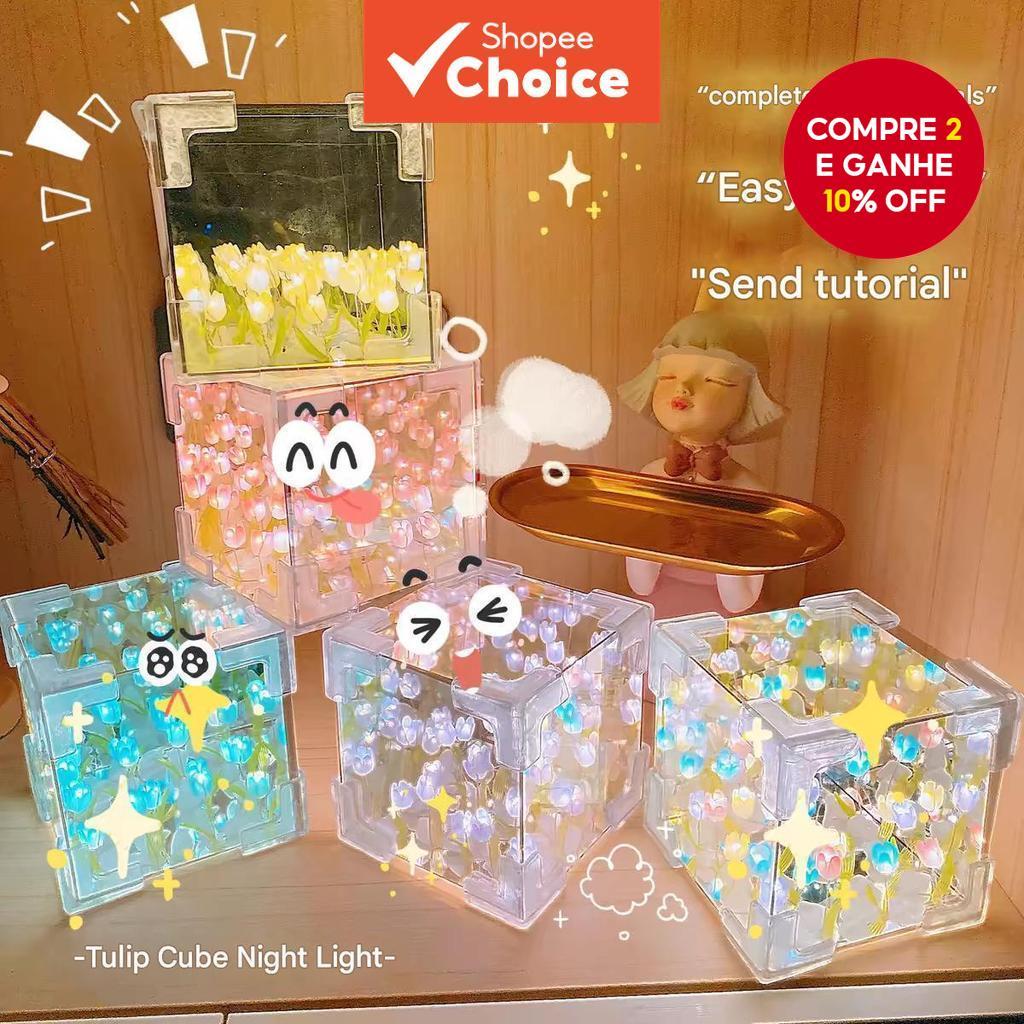 Lâmpada Noturna Criativa Diy Tulipa Flor Mar Cubo