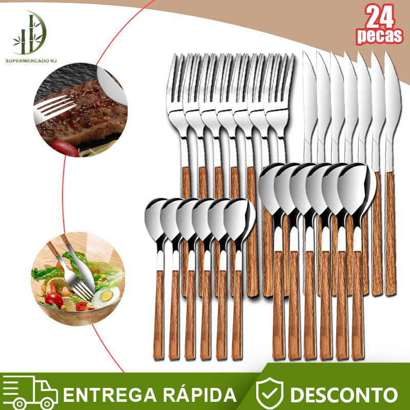 24 Peças Jogo De Talheres Faqueiro De Aço Inox,D