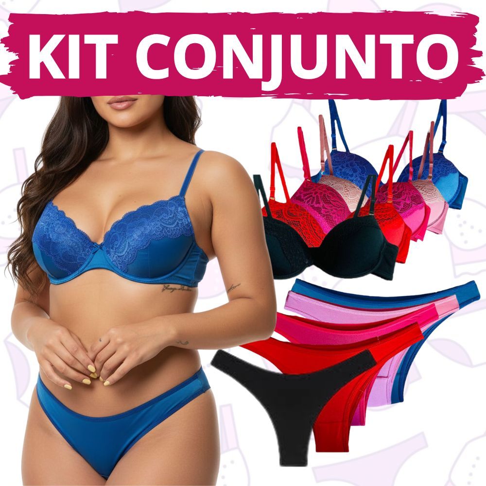 Kit Conjunto de Lingerie com Bojo e Renda  Sutiã 