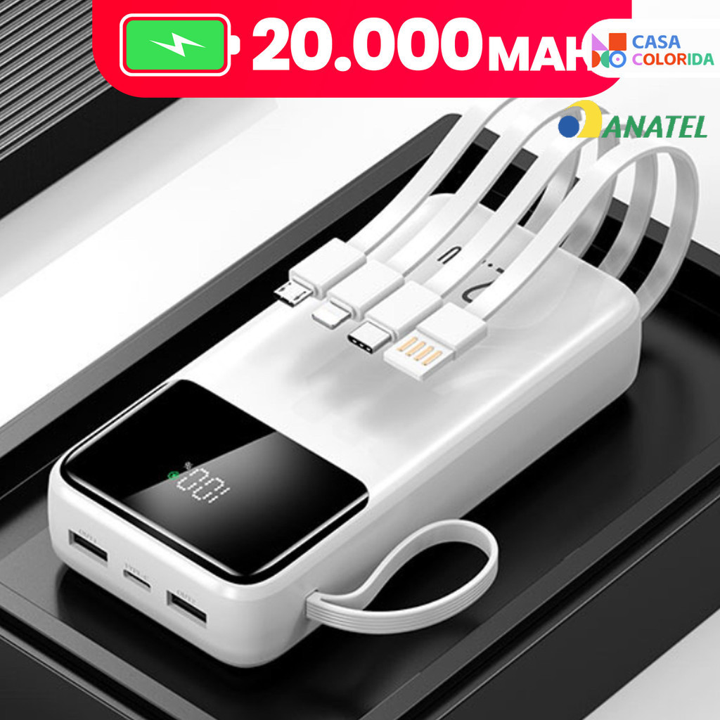 Power Bank 20000mAh com Visor Digital: Carregament