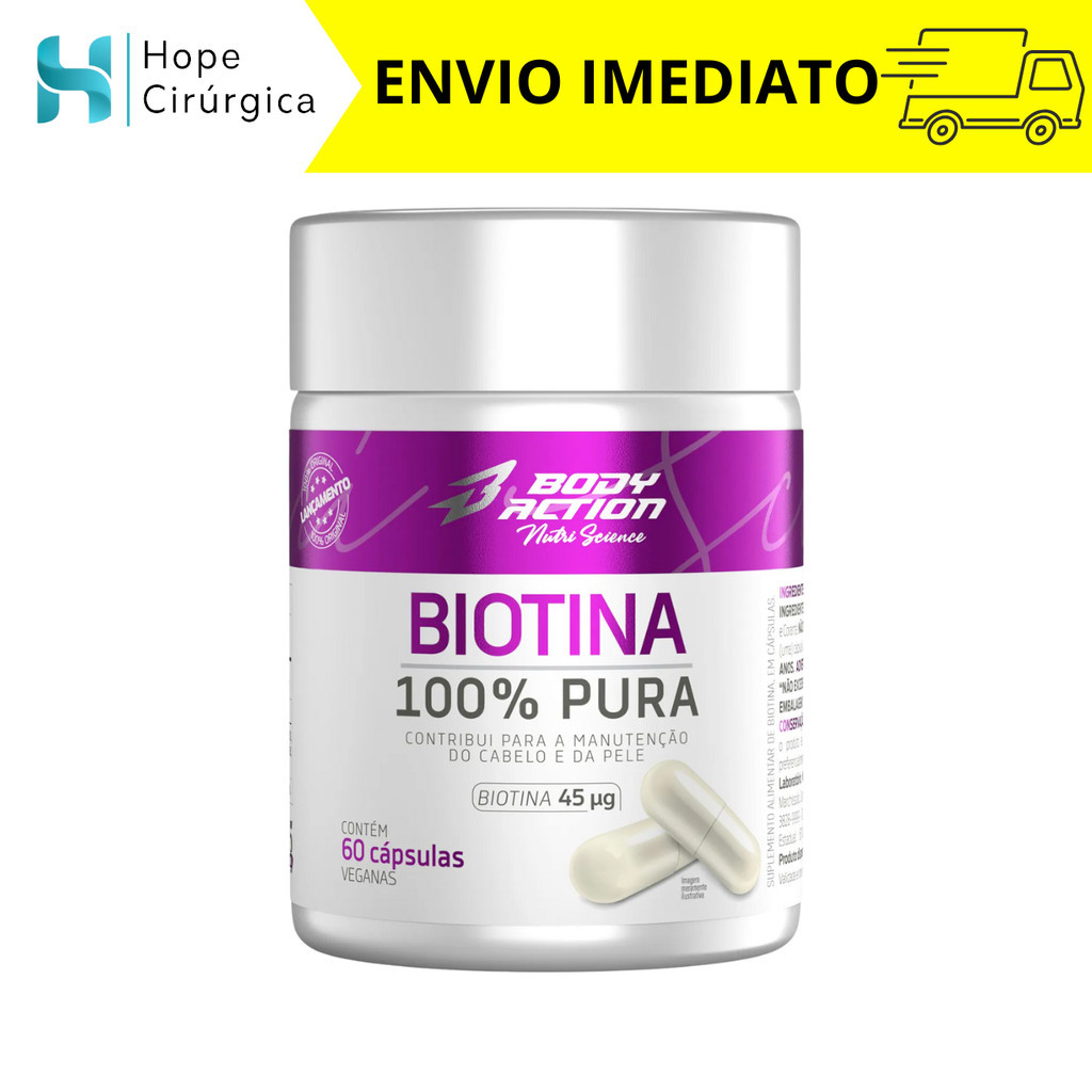 Biotina 100% Pura  45mcg 60 cápsulas Bodyaction