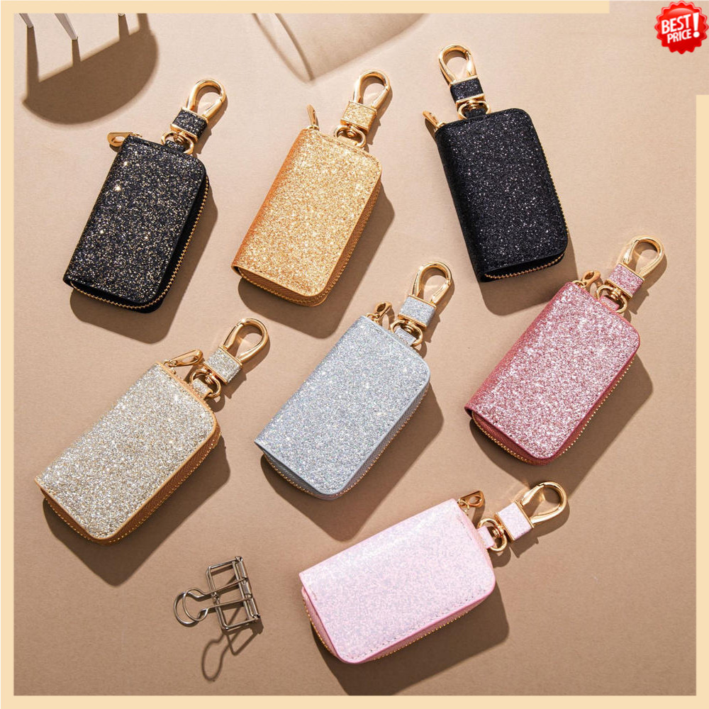 Glitter Couro Do Plutônio Saco Chave Carro Zíper