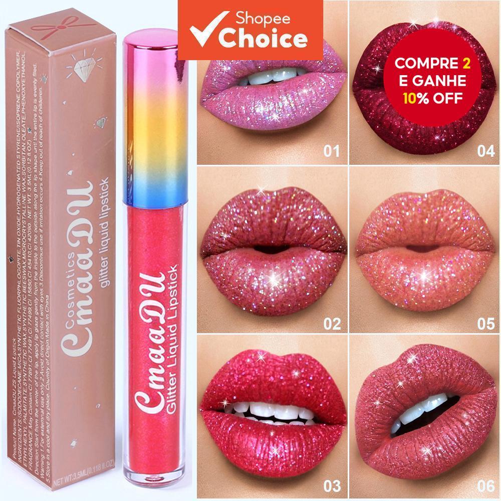CmaaDu 1 Pcs Glitter Lip Gloss Batom De Longa Dura
