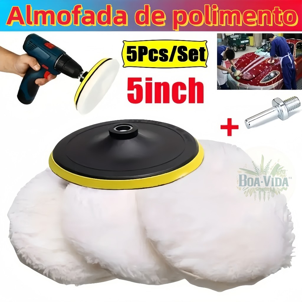 [5 Peças] Kit Polimento Adaptador+ Disco Furadeir