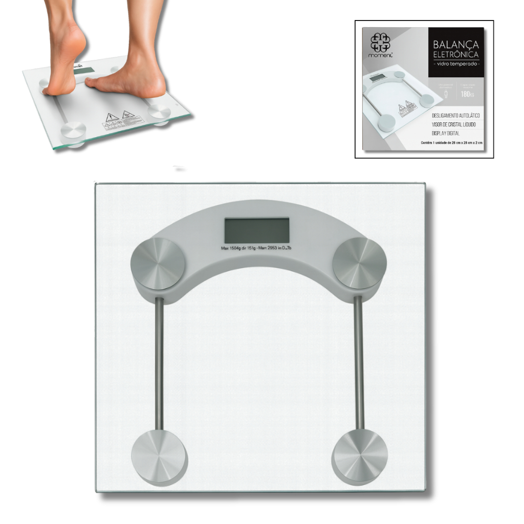 Balança Digital 180kg Vidro Temperado Automática