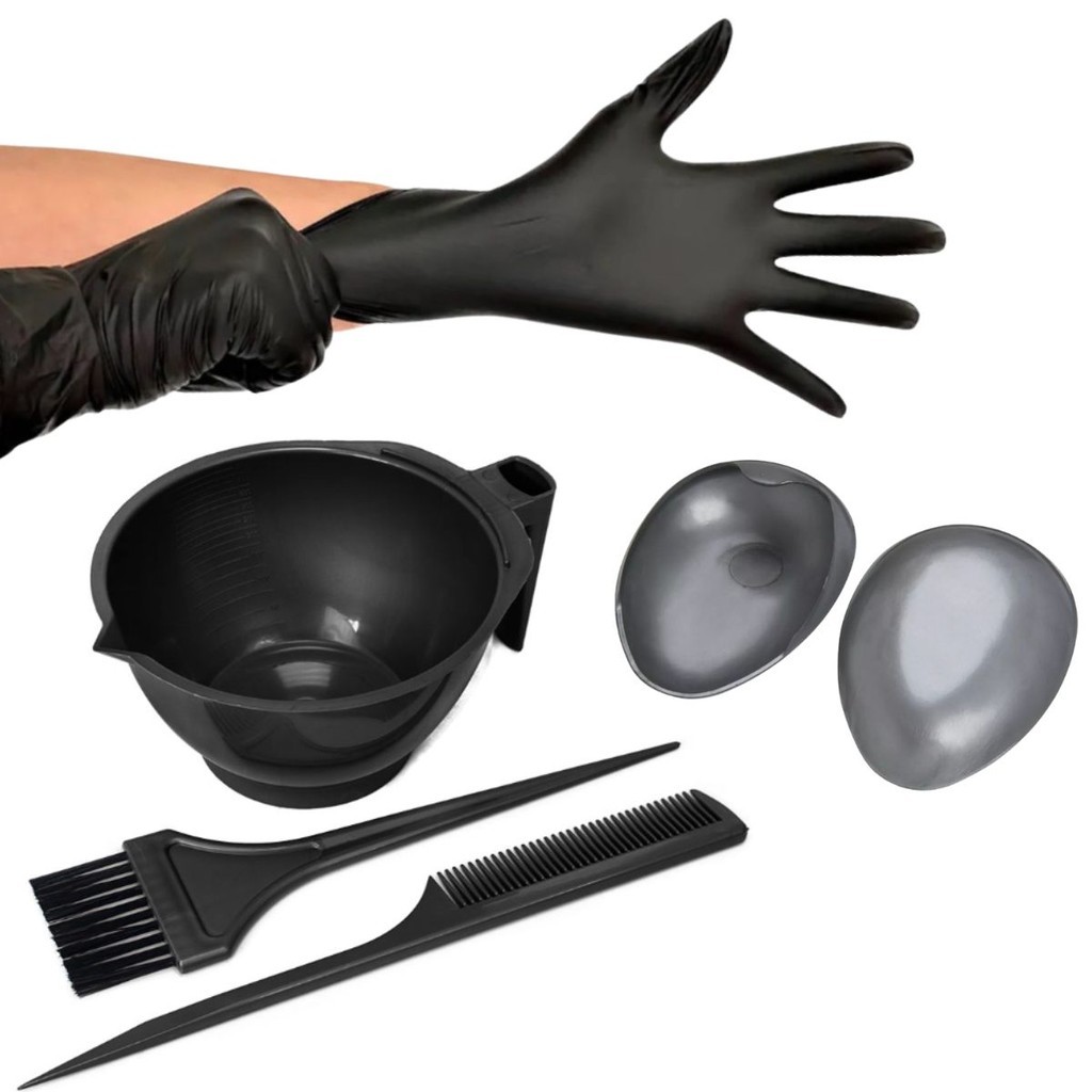Kit Tintura Tigela Pente Pincel Luva com Protetor 