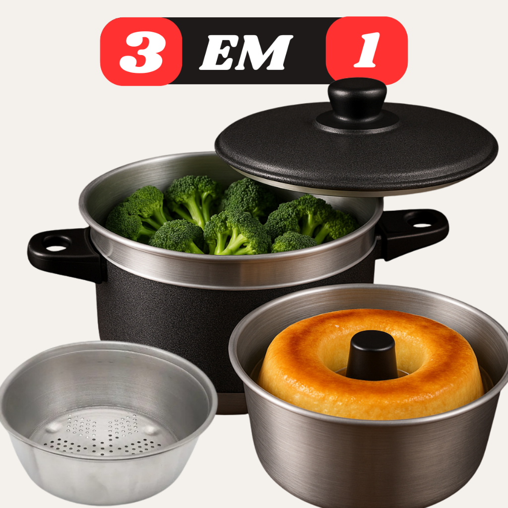 Kit Panela 3 Em 1 com Forma Alumínio Multiuso Pud