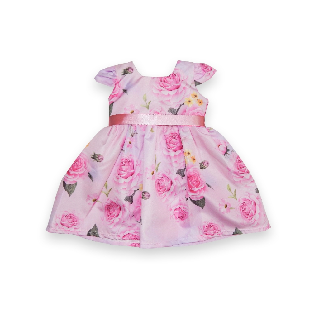 Vestido Bebê P-M-G Estampado Saia Rodada com Laç