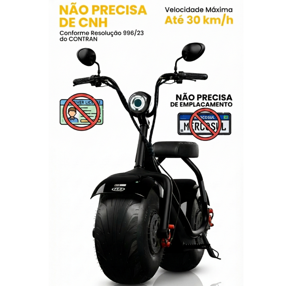 Scooter Moto Eletrica Sem CNH TUI Pop 1000W Preta 