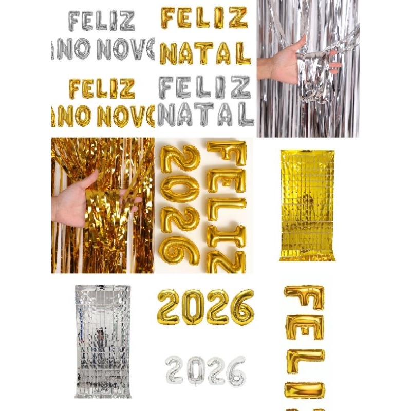Kit Balão Metalizado 2026/Feliz Natal/Feliz Ano N
