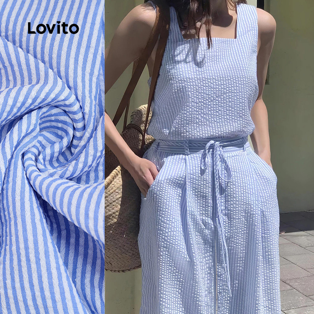 Lovito Macacão Casual de Renda com Amarração Pr