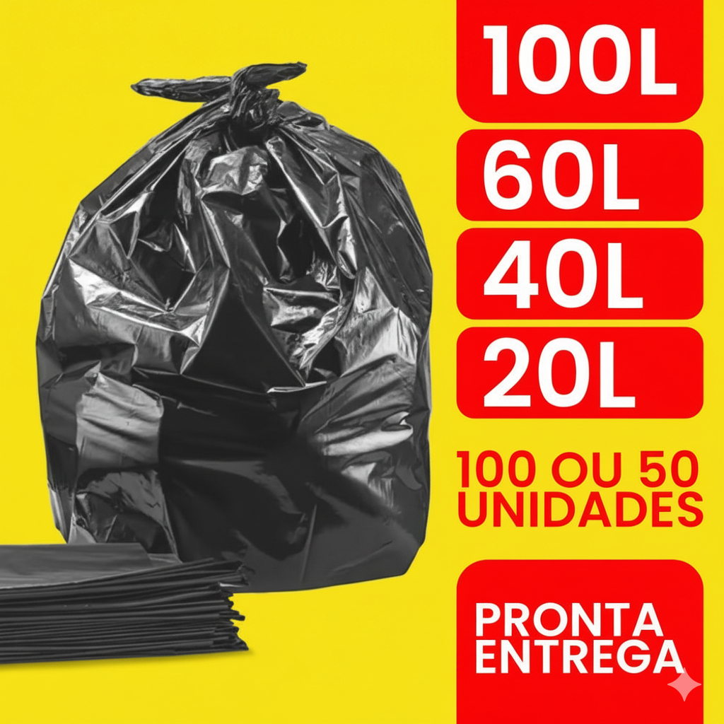 Saco de Lixo Resistente 100 Unidades Preto 20L / 4