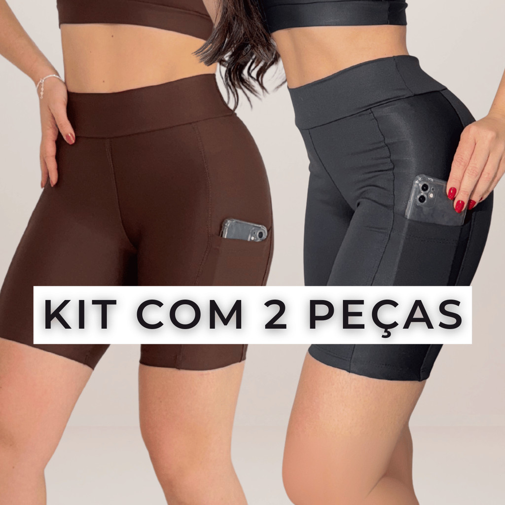 Kit 2 Shorts Feminino Com Bolso Fitness Short Berm