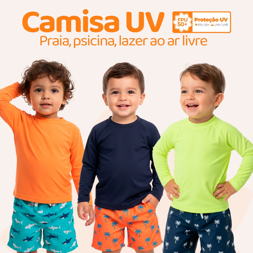 Blusa com Proteção UV Bebe Menino Proteção Sol