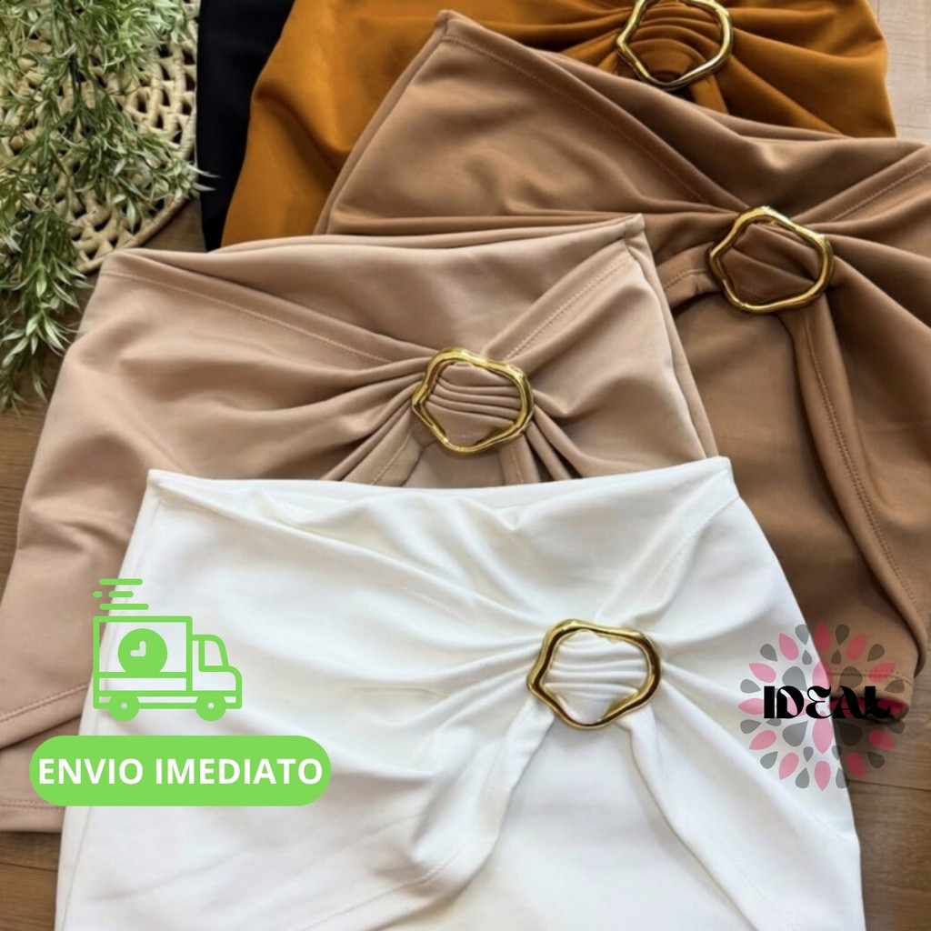 Short Saia Feminino com Detalhe de Fivela Cintura 