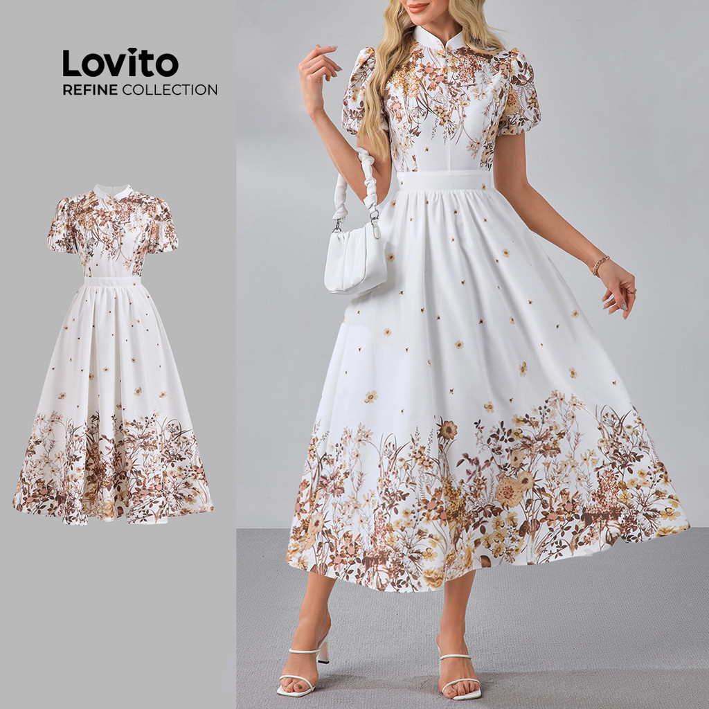 (Lovito Refine) Vestido Elegante com Flores  Vesti