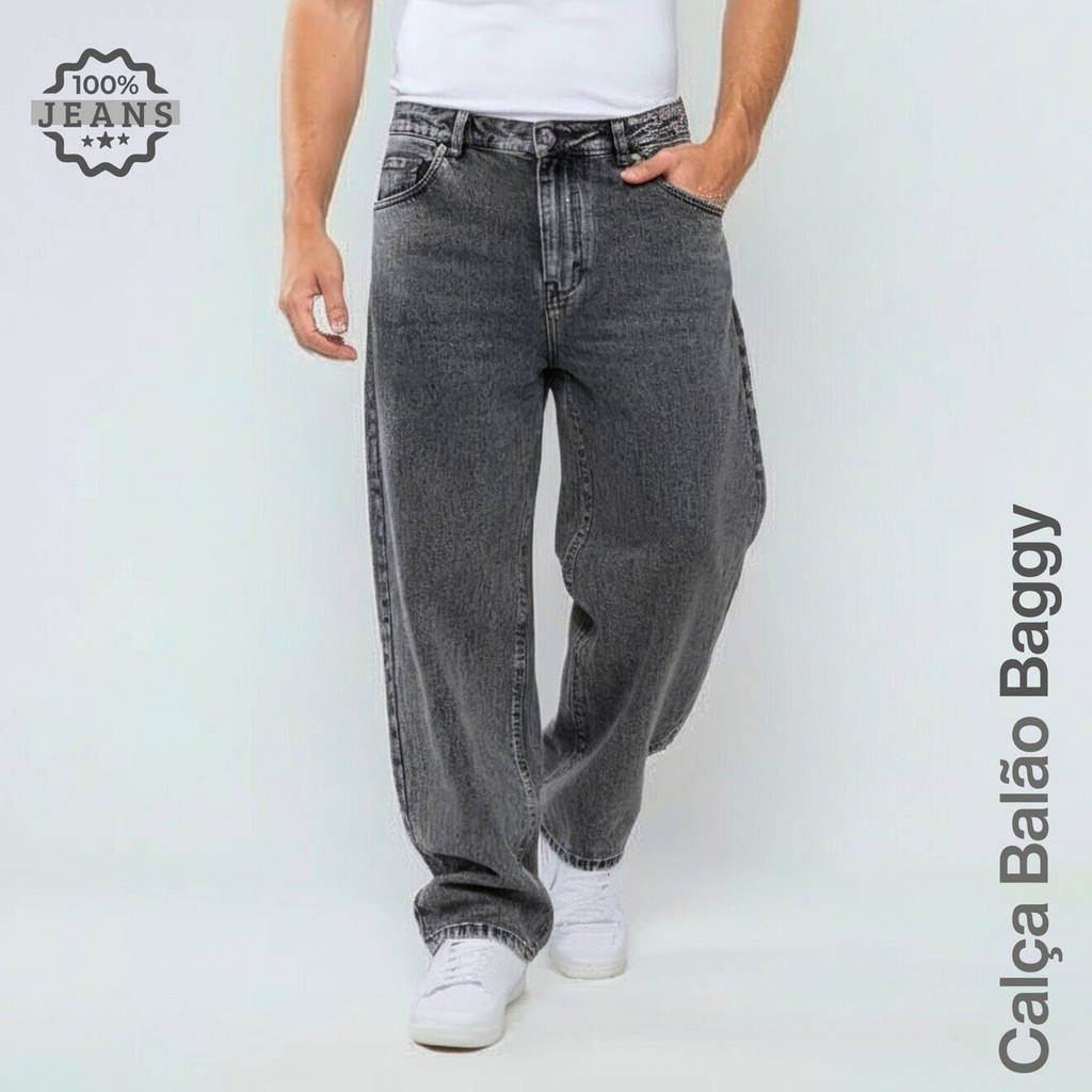 Calça Balão Jeans Masculina Baggy Larga Streetwe