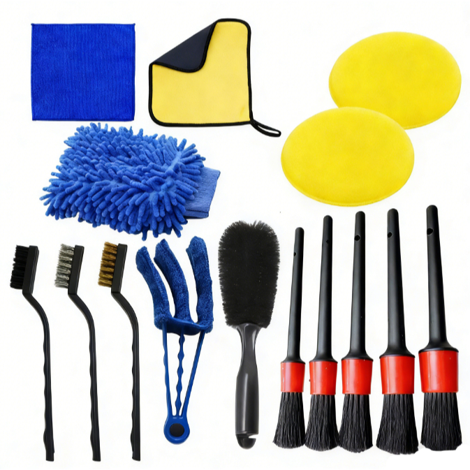 Kit 15 Peças de Escovas de Limpeza de Carro Luvas