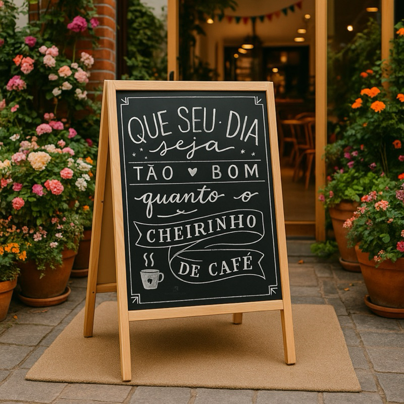 Cavalete Gourmet Lousa Preta Dupla Face em Madeira