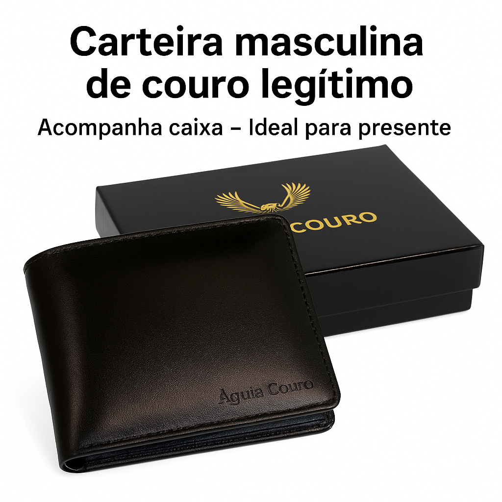Carteira Masculina Couro Legítimo Águia com Caix