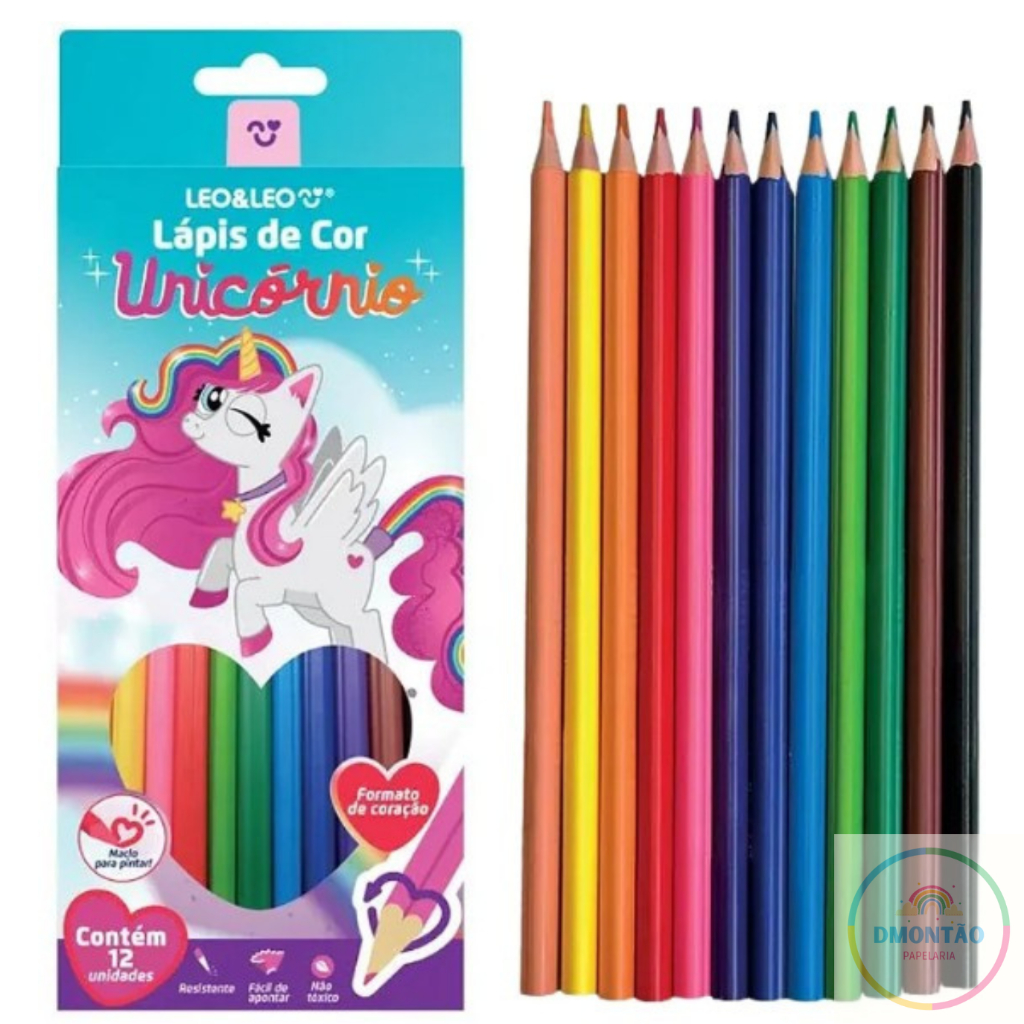 Lápis De Cor Formato Coração Unicórnio –