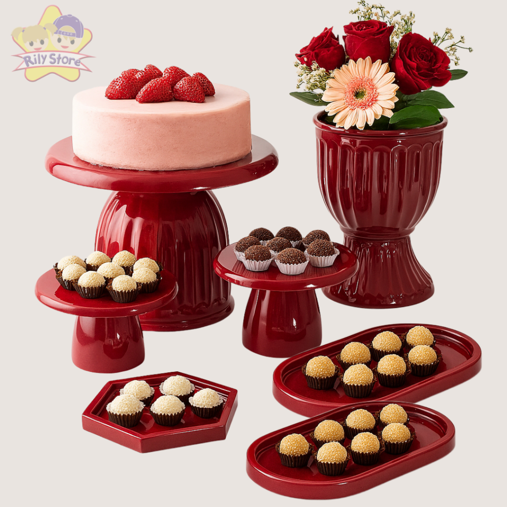 Kit Mesa Festa Boleira Romana Slim 17cm, 1 Vaso Ro