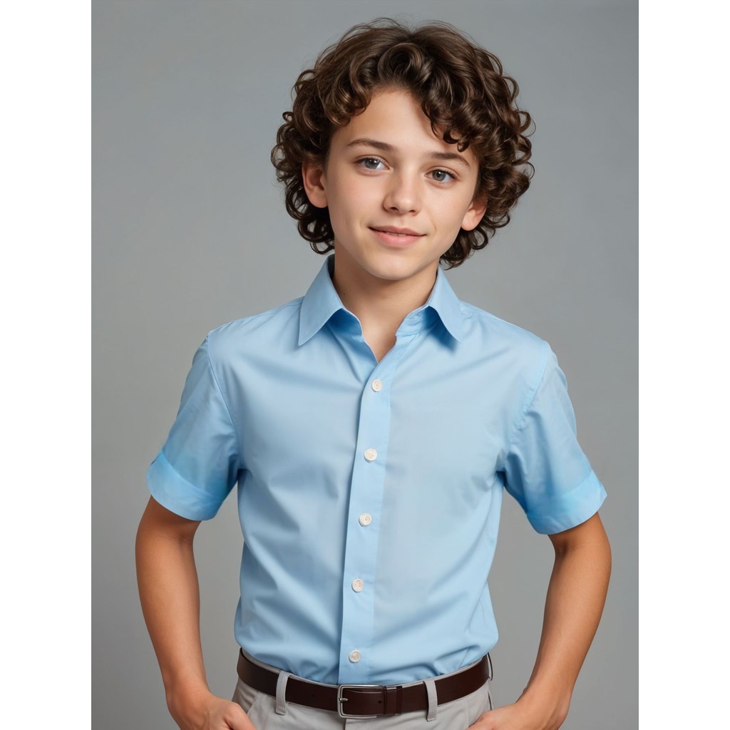 Camisa Social Infantil Manga Curta com Botões Cl�