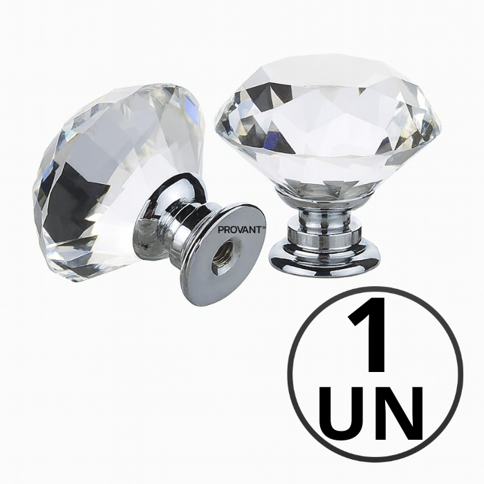 Puxador de Cristal 30mm Cromado Para Gaveta Armár