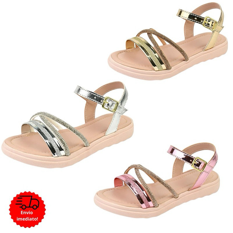 Sandália Infantil Menina Laço Gliter Brilho Stra