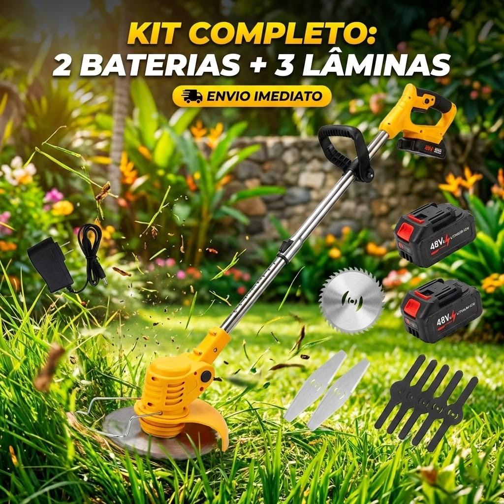 Roçadeira Elétrica Sem Fio 48V [2 Baterias + Kit