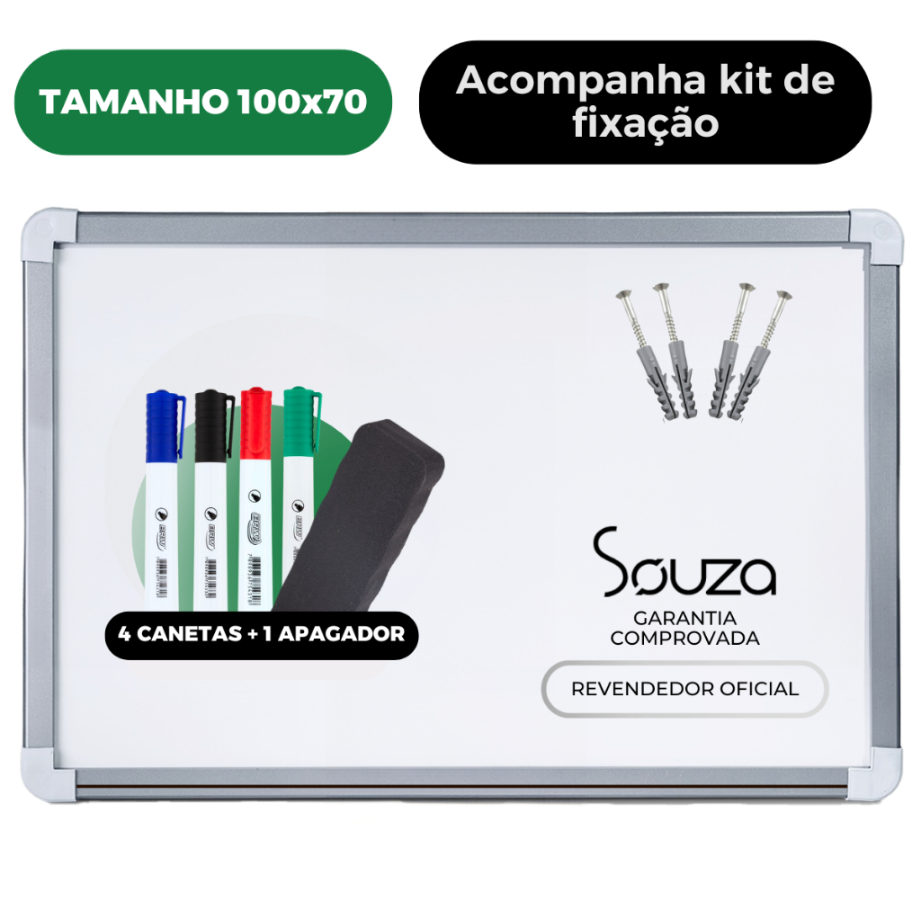 Quadro Branco 100x70cm Lousa Branca Standard Moldu