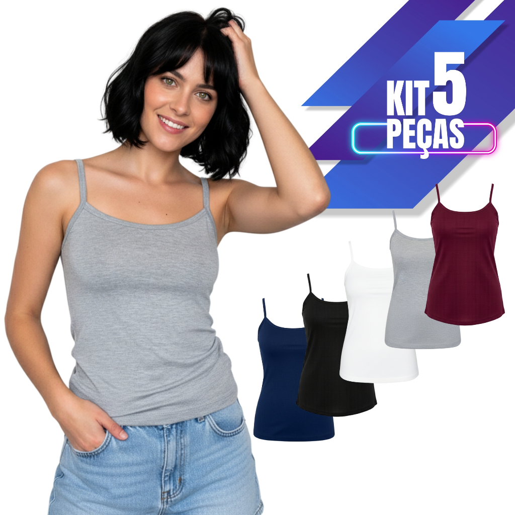 Kit Regata Feminina Básica Blusinha com Alça P M