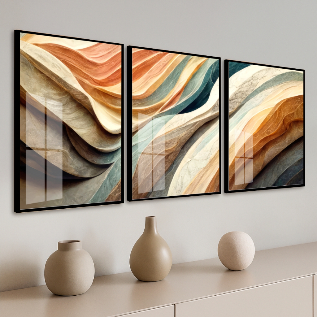 Quadro Moldura Vidro Kit 3 Peças Grandes Decoraç