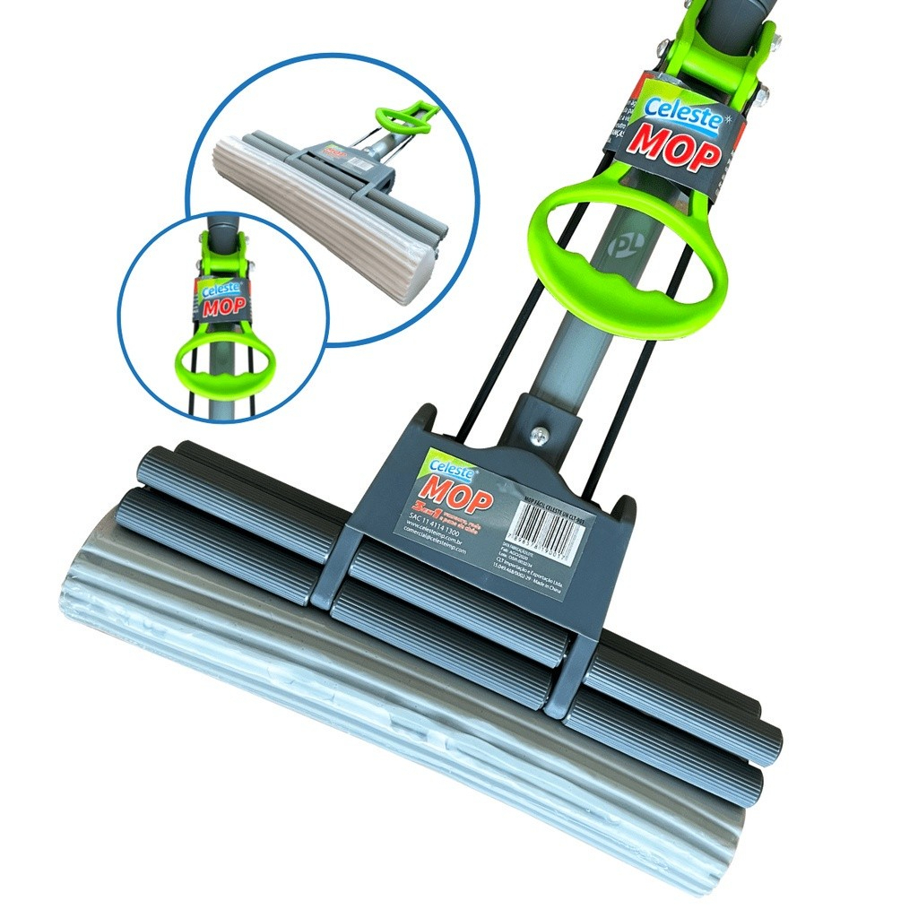 Mop Esponja 2 em 1 Rodo Com Espuma Enxuga e Varre 