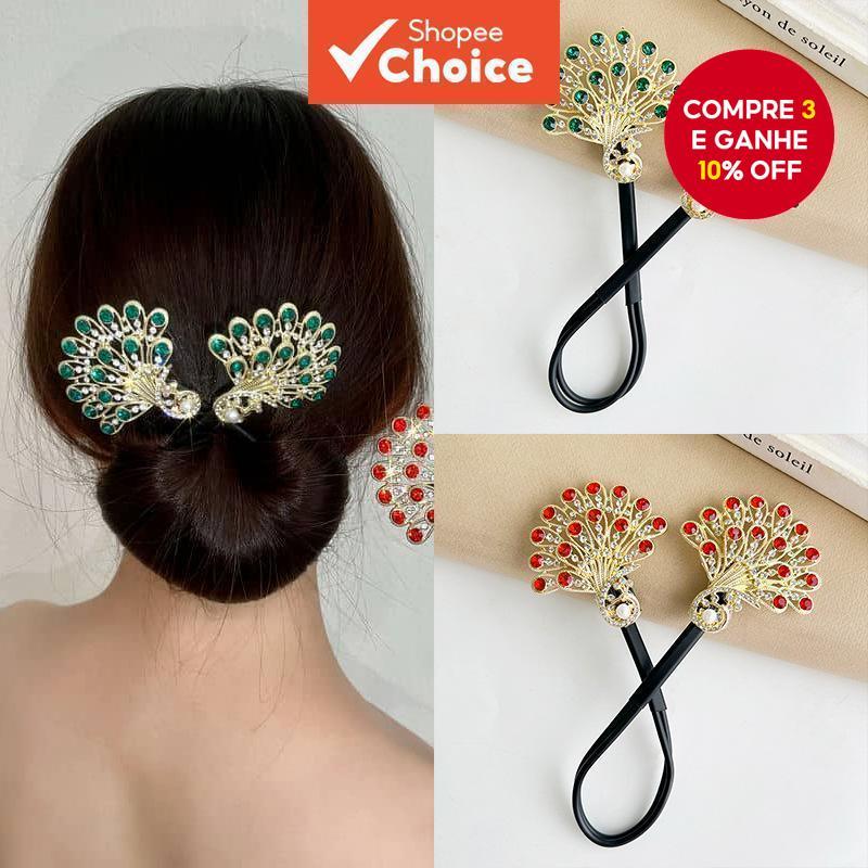 Grampo De Cabelo Pavão De Cristal Coreano Para Mu