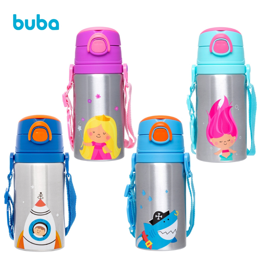 Garrafa Alumínio Infantil Buba 450ml Canudo Retr�