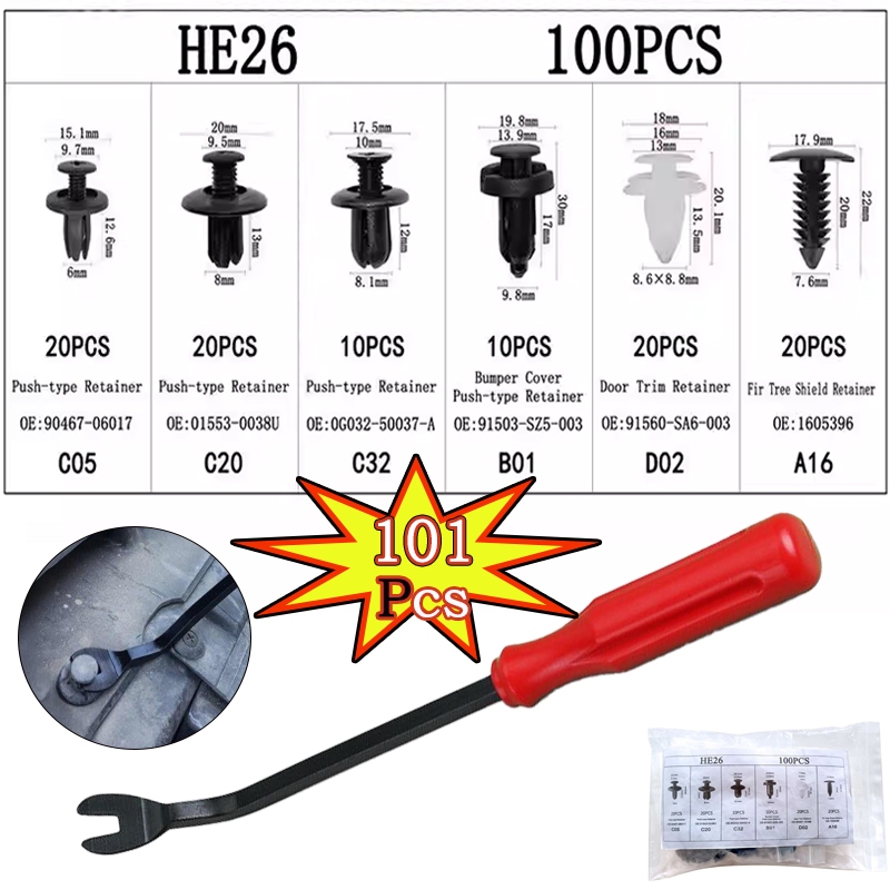 Kit Grampos e Presilhas Automotivas com 100 Peças