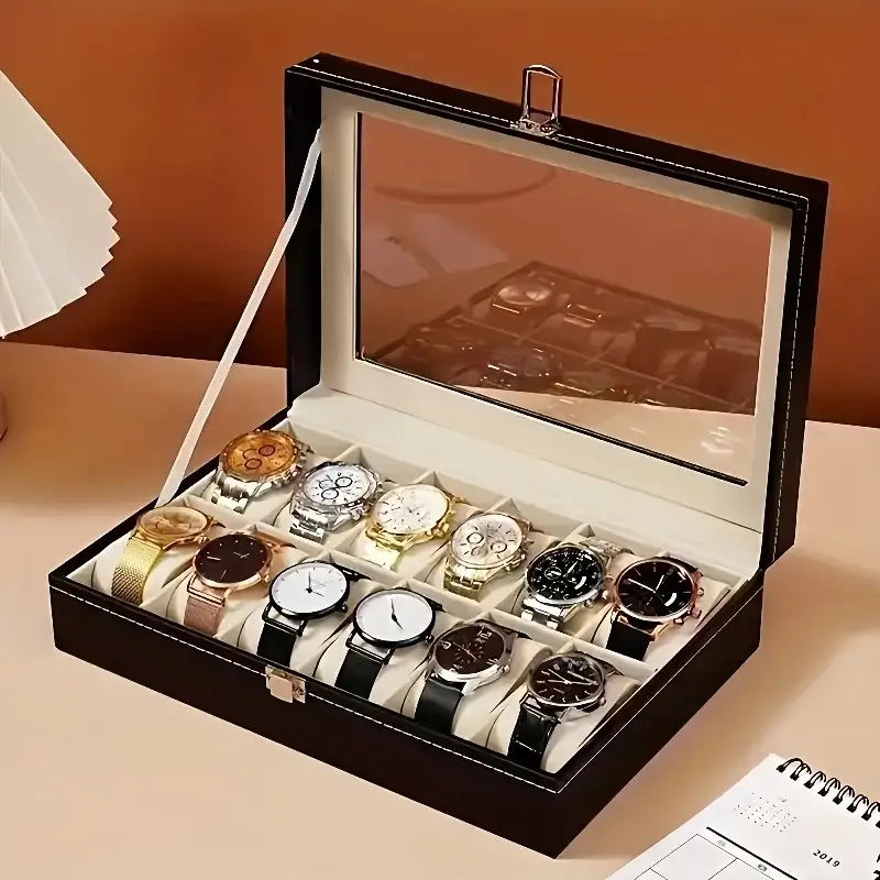 Estojo Porta Relógio 12 Nichos Couro Sintetico Or