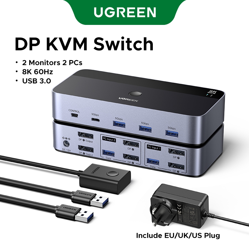 UGREEN DP KVM Switch 8K60Hz 2 Monitores 2 PCs Ultr