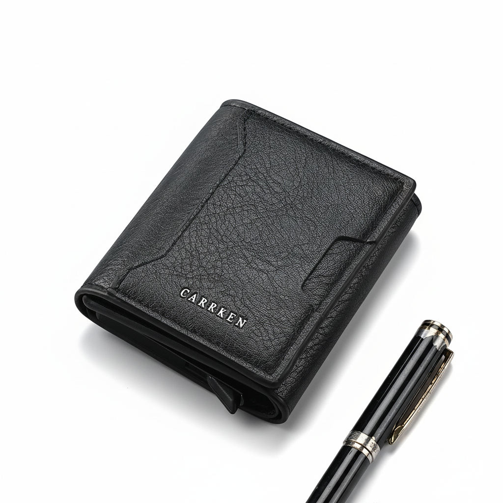 Carteira De Couro Masculina Elegante Curta Vertica