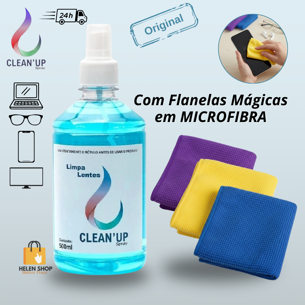 Limpa lentes 500ml + Flanelas Mágicas Microfibra 