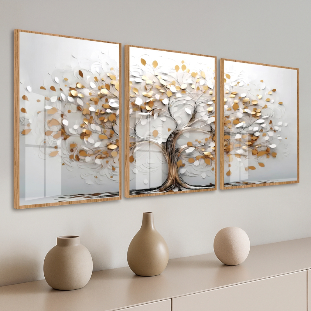 Quadro Moldura e Vidro Kit 3 Peças Grandes Árvor